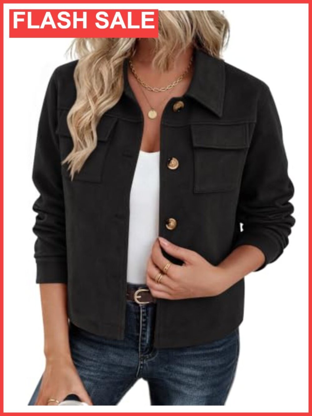 Faux Suede Cropped Jacket Button Up Shacket Fall Casual Coat